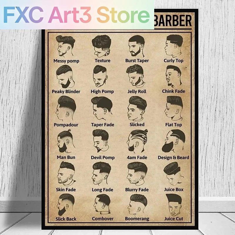 Hair Care Barber - Póster de barbero sin marco, tipos